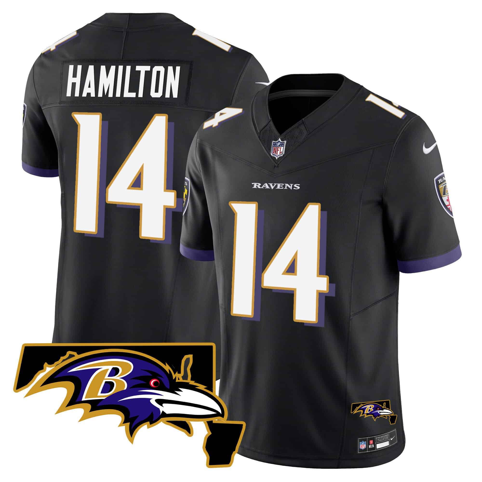 Men Baltimore Ravens #14 Hamilton Black 2024 Nike Maryland Patch Vapor Limited NFL Jersey style 1->indianapolis colts->NFL Jersey